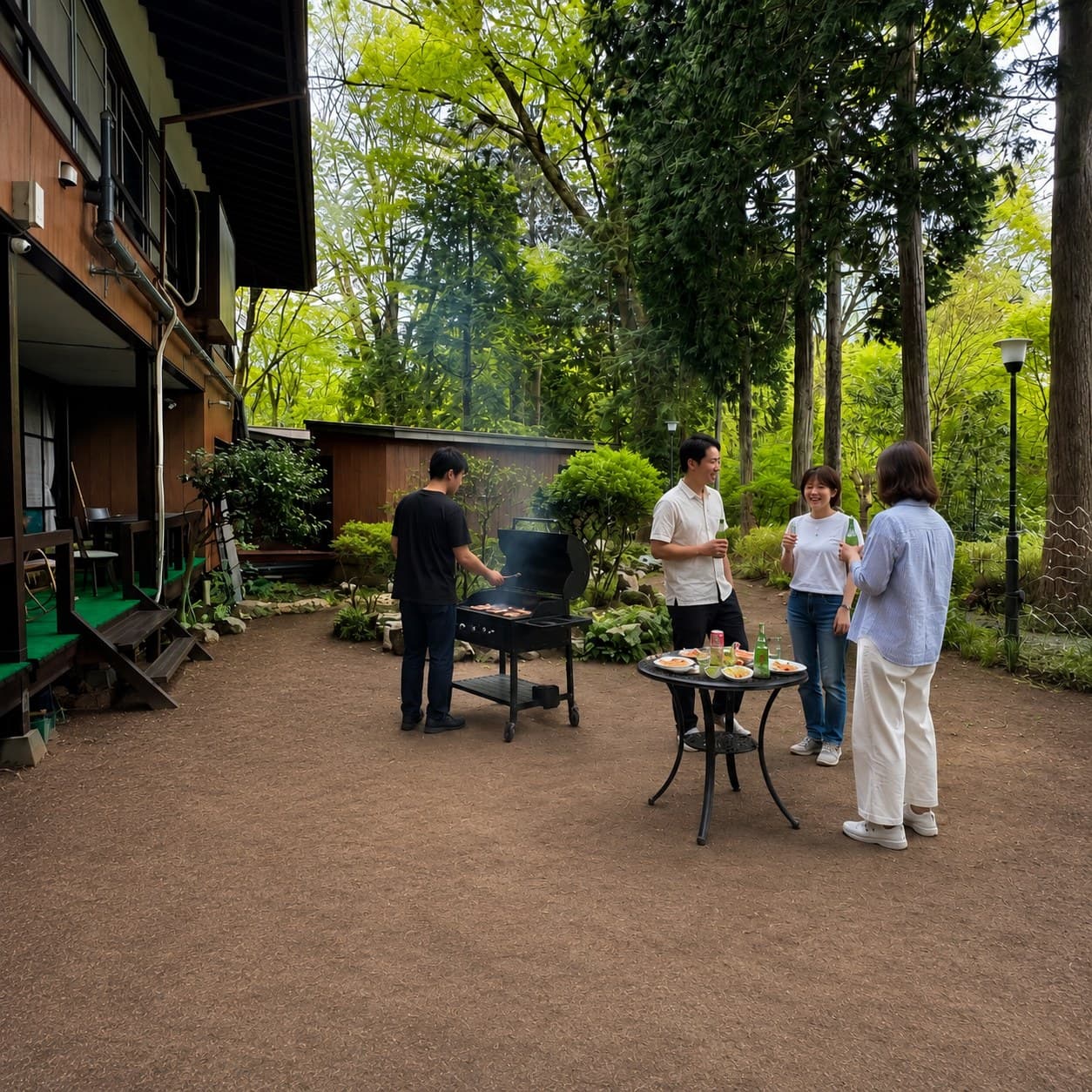 夏の庭BBQと貸切温泉